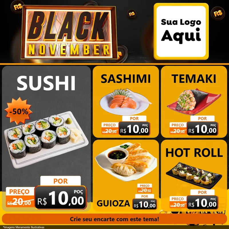 Modelo de Rede Social para Feed Facebook com o tema Black November para Comida japonesa