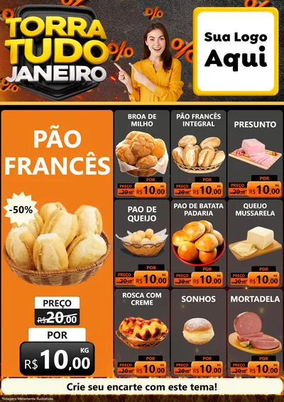 Modelo de Encarte para Encarte A4 Vertical com o tema Torra Tudo Janeiro para Padaria
