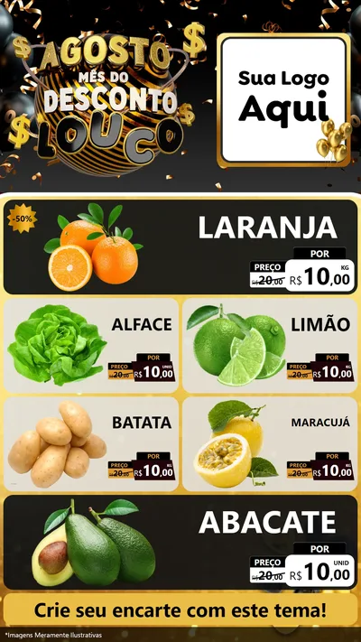 Modelo de TV para TV Vertical com o tema Agosto Mês do Desconto Louco para Hortifrúti
