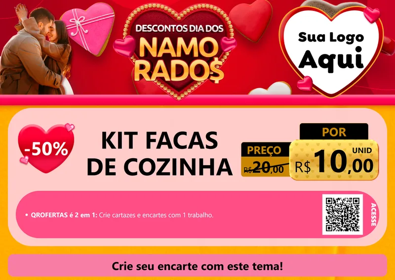 Modelo de Cartaz para Cartaz A4 Horizontal com o tema Descontos Dia dos Namorados para Utilidades Domésticas