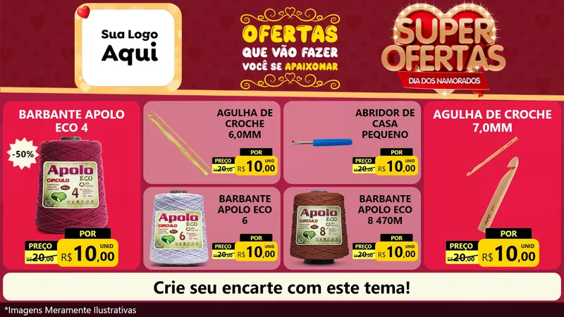 Modelo de TV para TV Horizontal com o tema Dia dos Namorados para Armarinho e Aviamentos