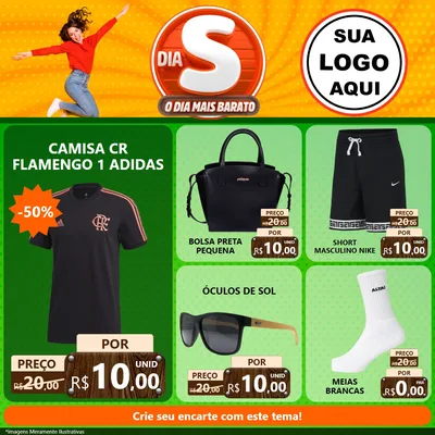 Modelo de Rede Social para Feed Facebook com o tema Dia S - O Dia Mais Barato para Roupas e acessórios