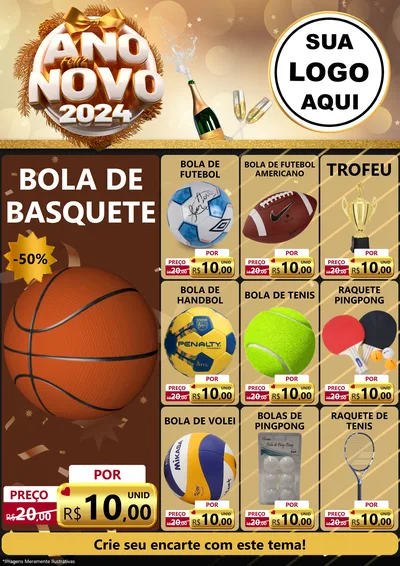 Modelo de Encarte para Encarte A4 Vertical com o tema Feliz Ano Novo 2027 para Artigos Esportivos