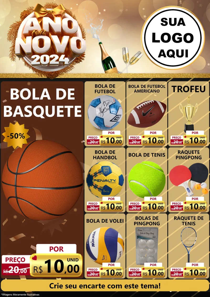 Modelo de Encarte para Encarte A4 Vertical com o tema Feliz Ano Novo 2027 para Artigos Esportivos
