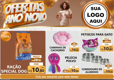 Modelo de Encarte para Encarte A4 Horizontal com o tema Ofertas de Ano Novo para Pet Shop