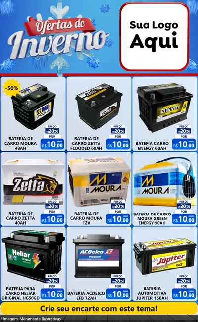 Modelo de Encarte para Encarte Grande com o tema Ofertas de Inverno para Baterias Elétricas