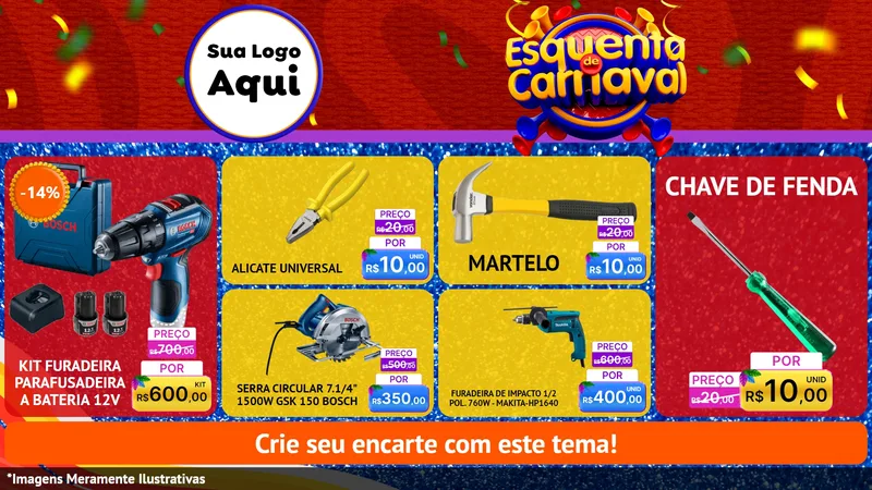 Modelo de TV para TV Horizontal com o tema Esquenta de Carnaval para Maquinas e Ferramentas