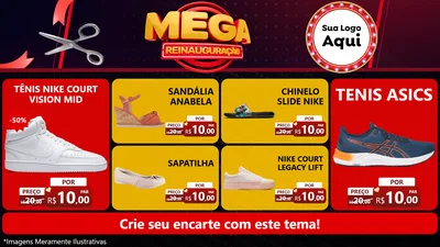Modelo de TV para TV Horizontal com o tema Mega Reinauguração para Calçados
