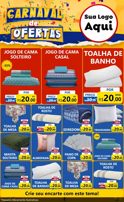 Modelo de Encarte para Encarte Grande com o tema Carnaval de Ofertas para Cama, Mesa e Banho