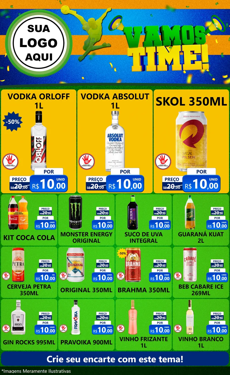 Modelo de Encarte para Encarte Grande com o tema Vamos Time! para Distribuidora de bebidas