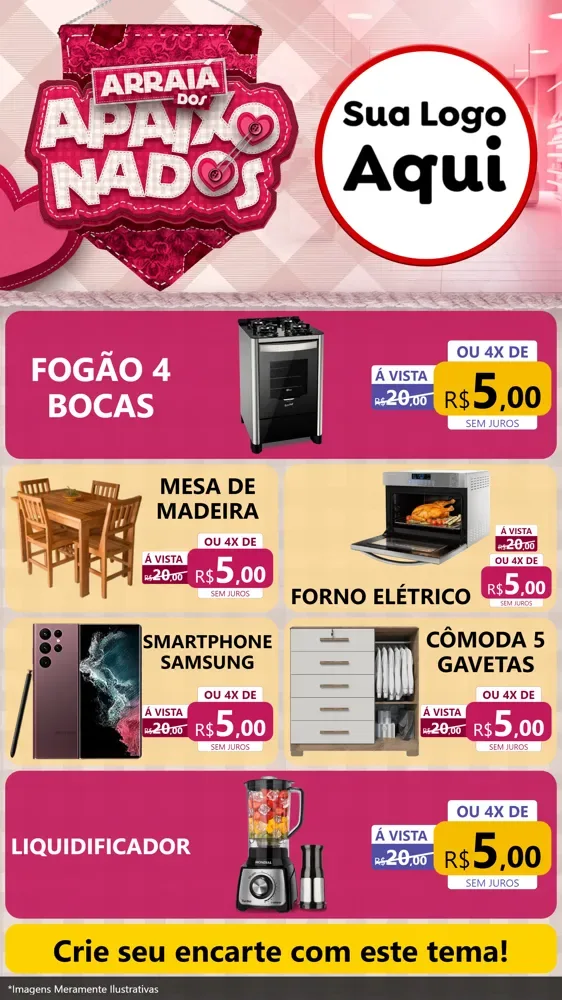 Modelo de TV para TV Vertical com o tema Arraiá dos Apaixonados - Junina para Móveis e Eletro