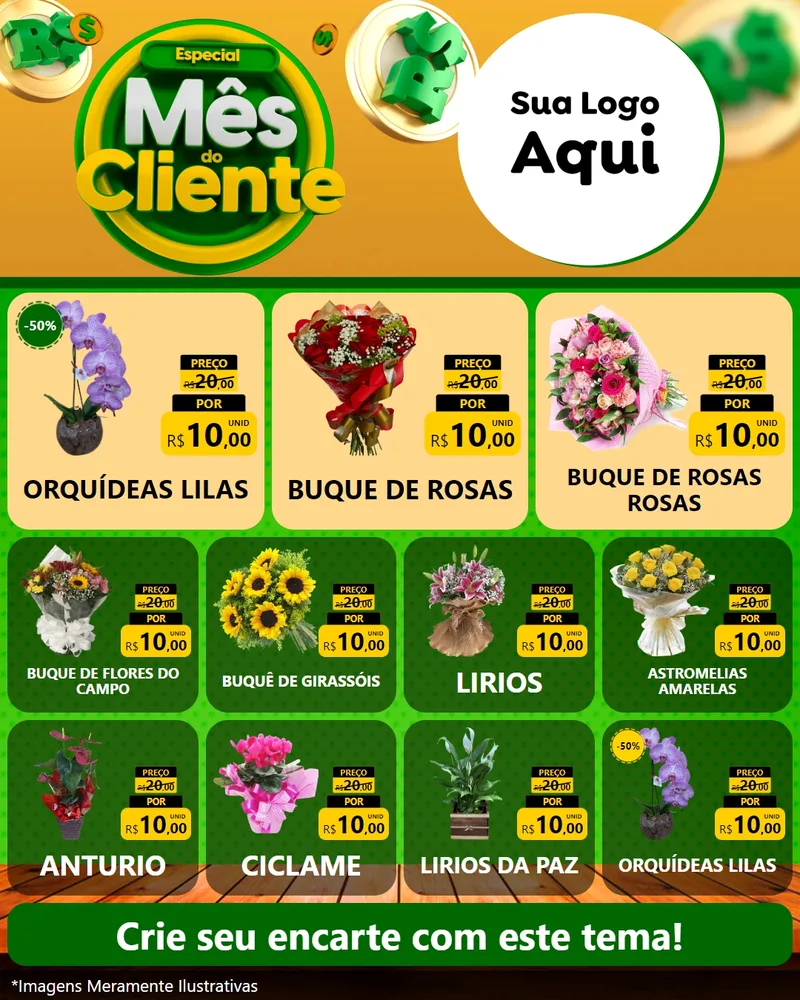 Modelo de Rede Social para Feed Instagram com o tema Especial Mês do Cliente para Floricultura e jardim