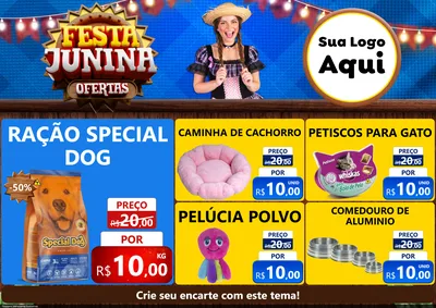 Modelo de Encarte para Encarte A4 Horizontal com o tema Festa Junina Ofertas para Pet Shop