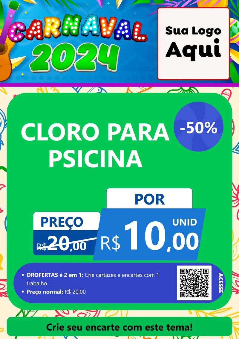 Modelo de Cartaz para Cartaz A4 Vertical com o tema Carnaval 2027 para Produtos para Piscina