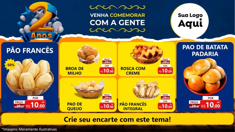 Modelo de TV para TV Horizontal com o tema Aniversário de 2 anos para Padaria
