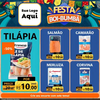 Modelo de Rede Social para Feed Facebook com o tema Festa Boi Bumbá para Peixaria