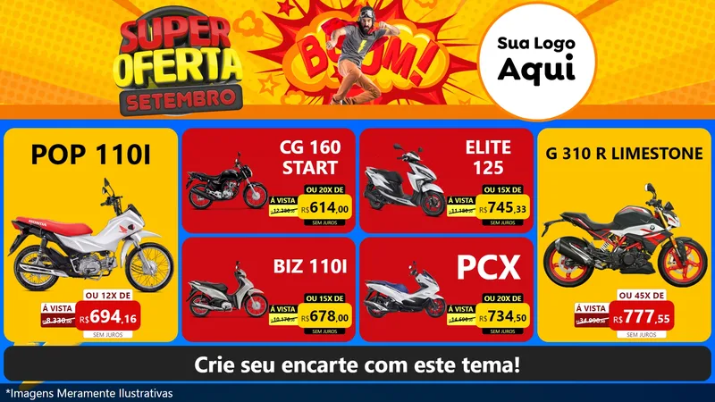 Modelo de TV para TV Horizontal com o tema Super Oferta Setembro para Concessionaria de Motos