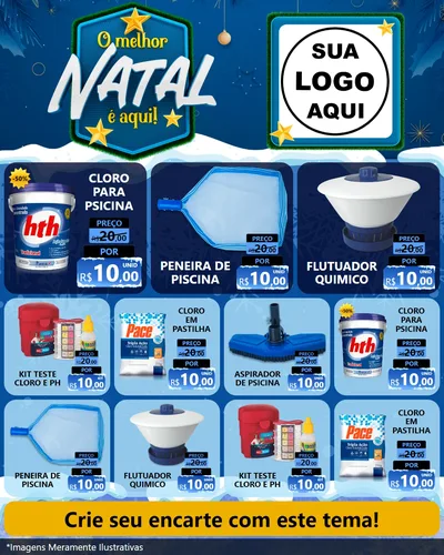 Modelo de Rede Social para Feed Instagram com o tema O Melhor Natal É Aqui! para Produtos para Piscina