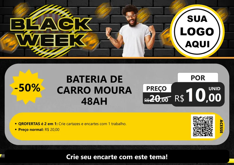 Modelo de Cartaz para Cartaz A4 Horizontal com o tema Black Week para Baterias Elétricas