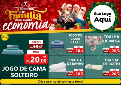 Modelo de Encarte para Encarte A4 Horizontal com o tema Momento em Família (Natal) para Cama, Mesa e Banho