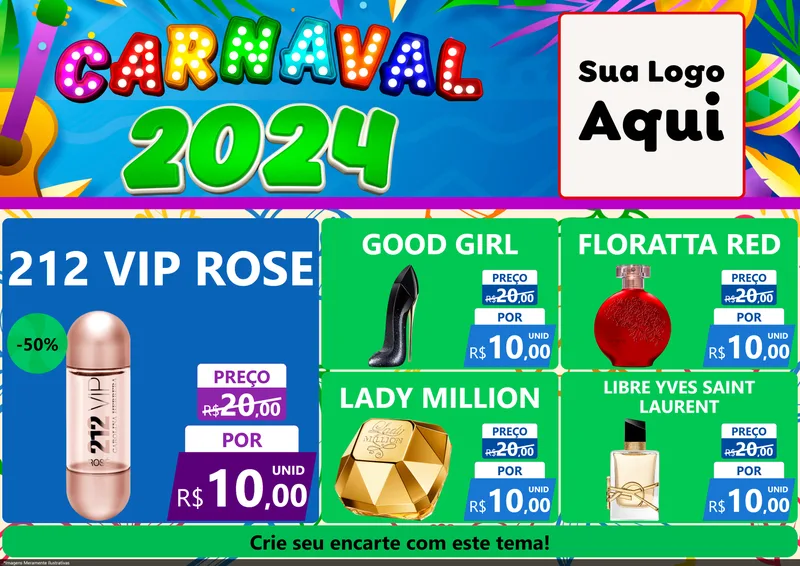 Modelo de Encarte para Encarte A4 Horizontal com o tema Carnaval 2027 para Perfumes