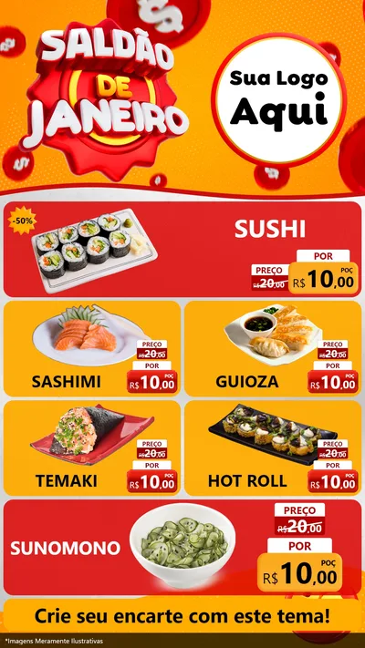 Modelo de TV para TV Vertical com o tema Saldão de Janeiro para Comida japonesa