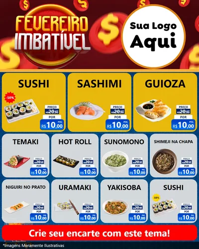 Modelo de Rede Social para Feed Instagram com o tema Fevereiro Imbatível para Comida japonesa