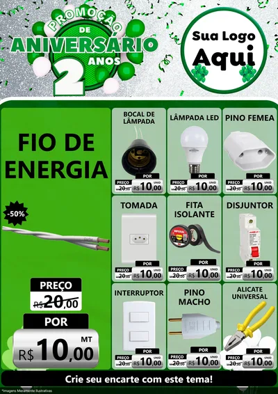 Modelo de Encarte para Encarte A4 Vertical com o tema Promoção de Aniversário - 2 Anos para Materiais Elétricos