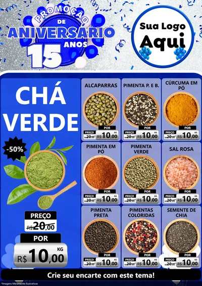 Modelo de Encarte para Encarte A4 Vertical com o tema Promoção de Aniversário - 15 Anos para Produtos Naturais