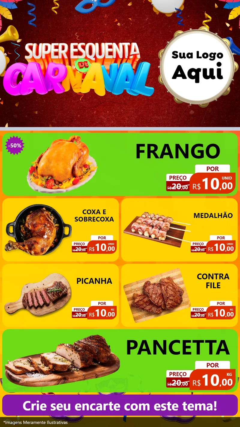 Modelo de TV para TV Vertical com o tema Super Esquenta de Carnaval para Assados