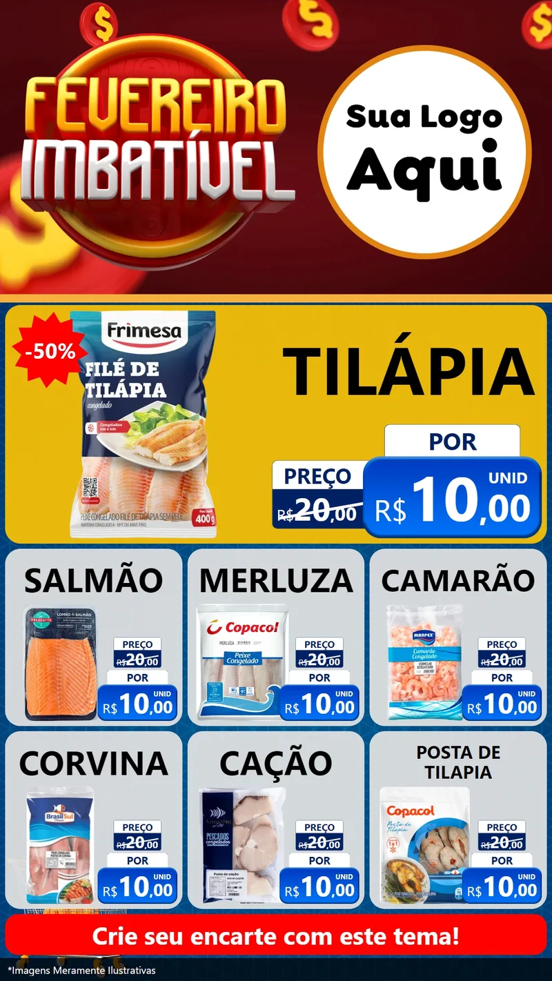 Modelo de Rede Social para Stories com o tema Fevereiro Imbatível para Peixaria