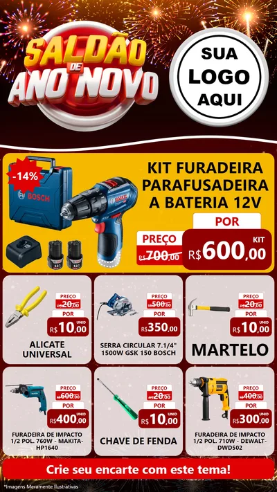 Modelo de Rede Social para Stories com o tema Saldão de Ano Novo para Maquinas e Ferramentas