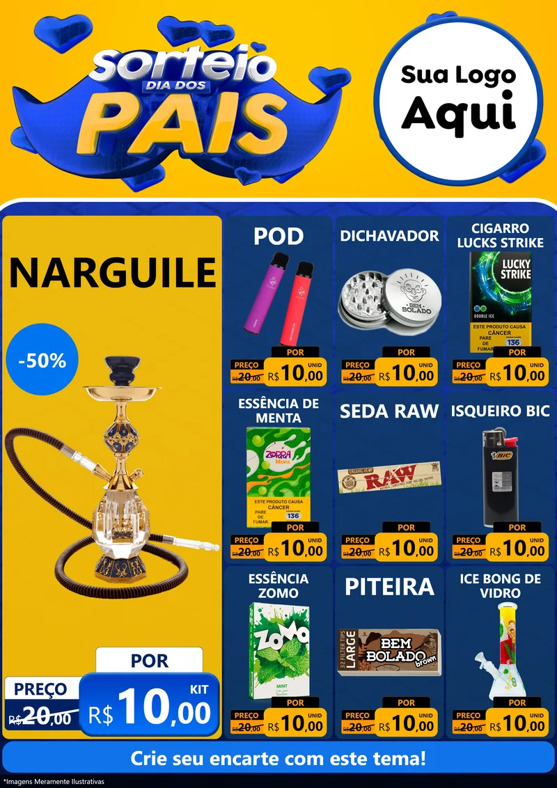 Modelo de Encarte para Encarte A4 Vertical com o tema Sorteio Dia dos Pais para Tabacaria