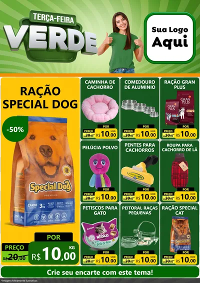 Modelo de Encarte para Encarte A4 Vertical com o tema Terça - Feira Verde para Pet Shop