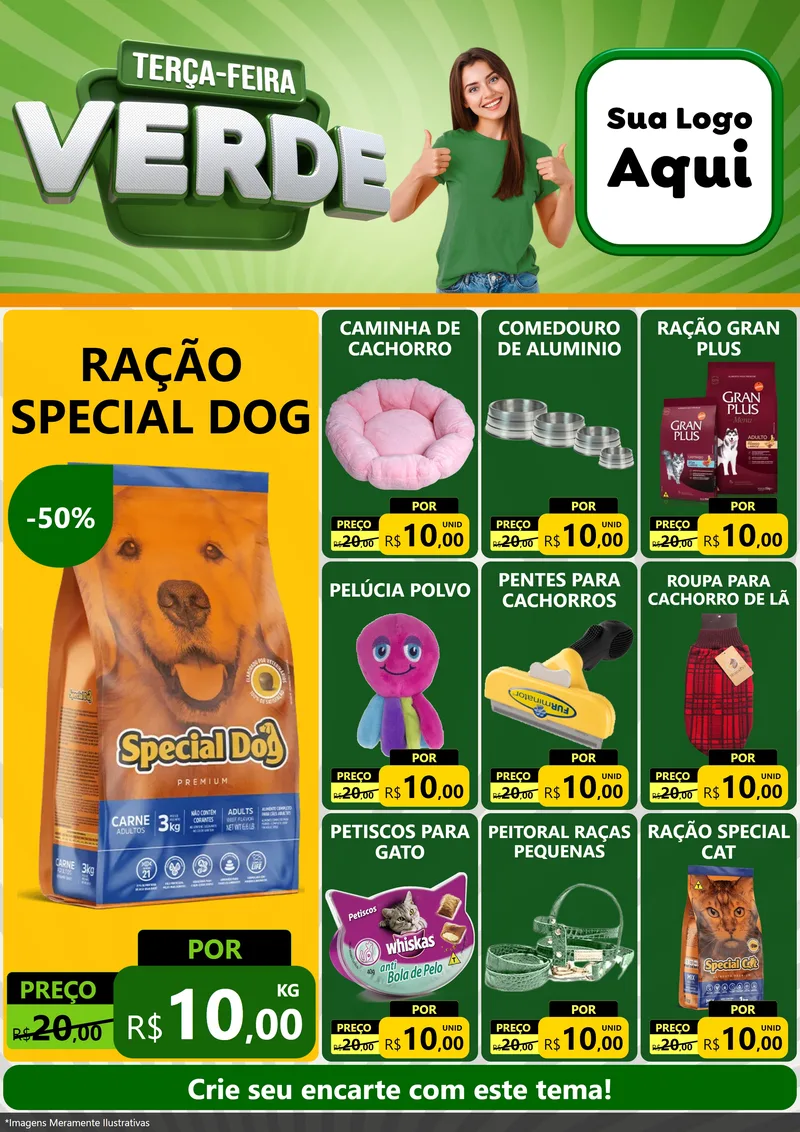 Modelo de Encarte para Encarte A4 Vertical com o tema Terça - Feira Verde para Pet Shop