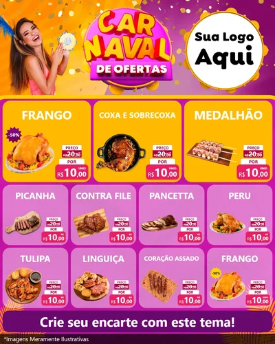 Modelo de Rede Social para Feed Instagram com o tema Carnaval de Ofertas para Assados