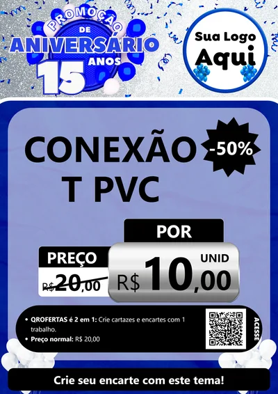 Modelo de Cartaz para Cartaz A4 Vertical com o tema Promoção de Aniversário - 15 Anos para Tubos e conexões