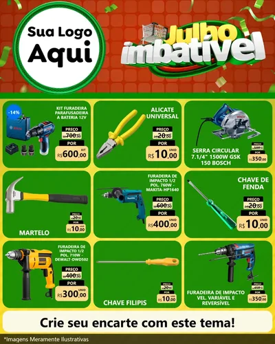 Modelo de Rede Social para Feed Instagram com o tema Julho Imbatível para Maquinas e Ferramentas