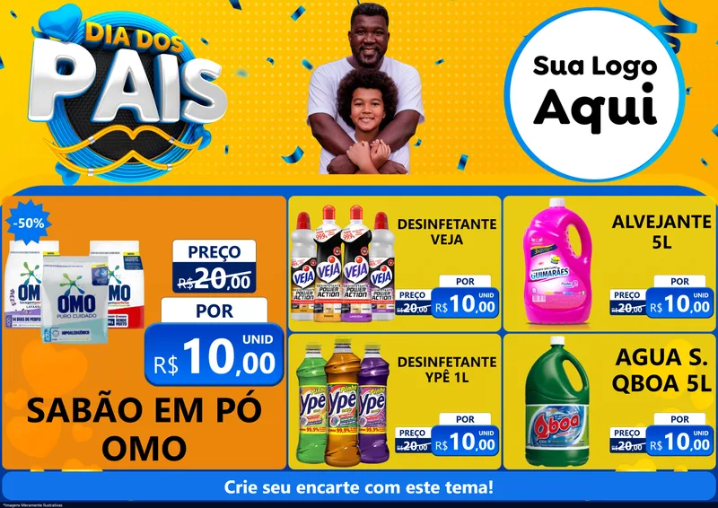 Modelo de Encarte para Encarte A4 Horizontal com o tema Dia dos Pais para Produtos de Limpeza