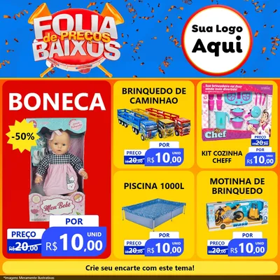 Modelo de Rede Social para Feed Facebook com o tema Folia de Preços Baixos para Brinquedos