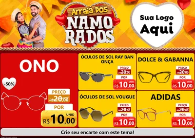 Modelo de Encarte para Encarte A4 Horizontal com o tema Arraiá dos Namorados para Óticas