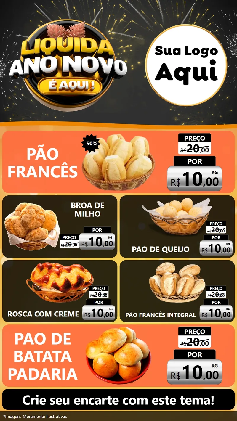 Modelo de TV para TV Vertical com o tema Liquida Ano Novo É Aqui! para Padaria