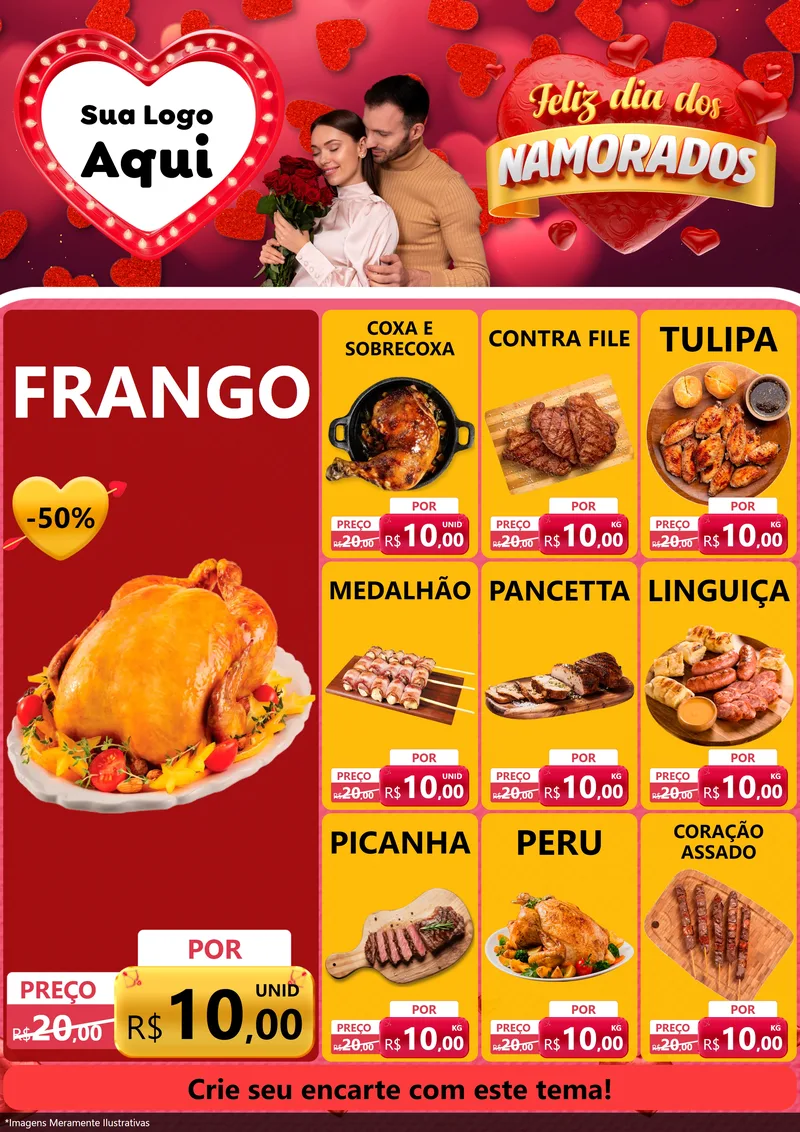 Modelo de Encarte para Encarte A4 Vertical com o tema Feliz Dia Dos Namorados para Assados