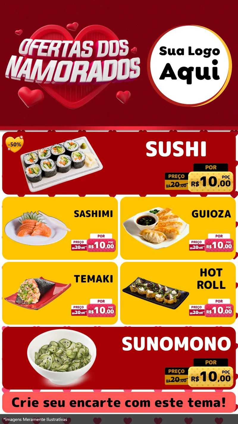 Modelo de TV para TV Vertical com o tema Ofertas Dos Namorados para Comida japonesa