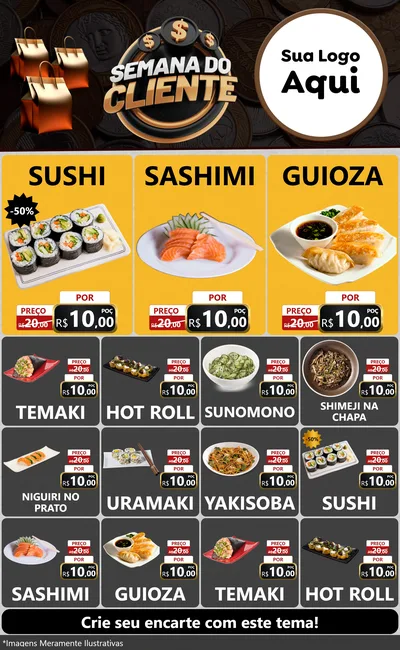 Modelo de Encarte para Encarte Grande com o tema Semana do Cliente para Comida japonesa