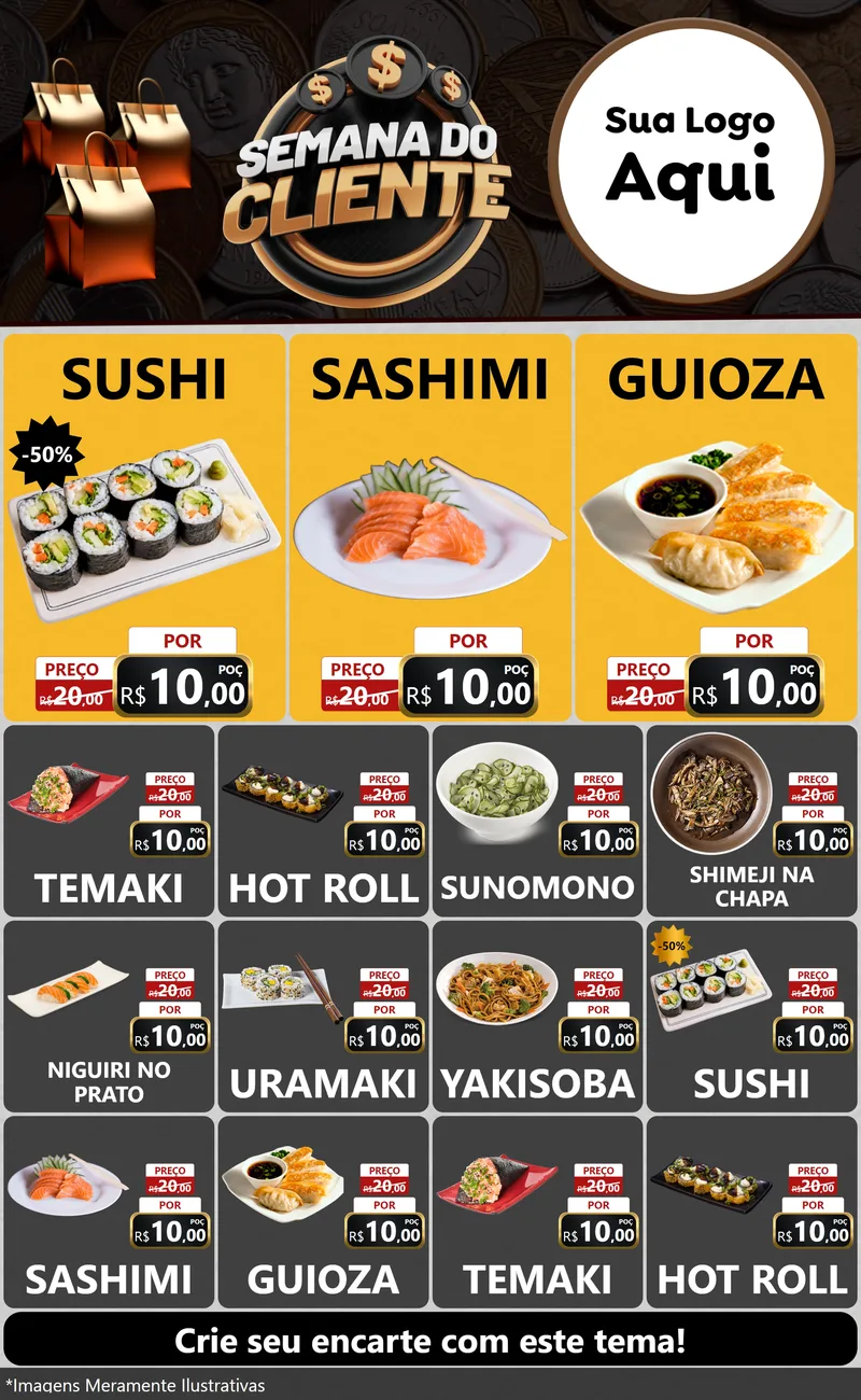 Modelo de Encarte para Encarte Grande com o tema Semana do Cliente para Comida japonesa