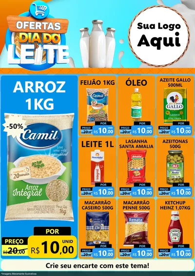 Modelo de Encarte para Encarte A4 Vertical com o tema Ofertas Dia do Leite para Supermercado