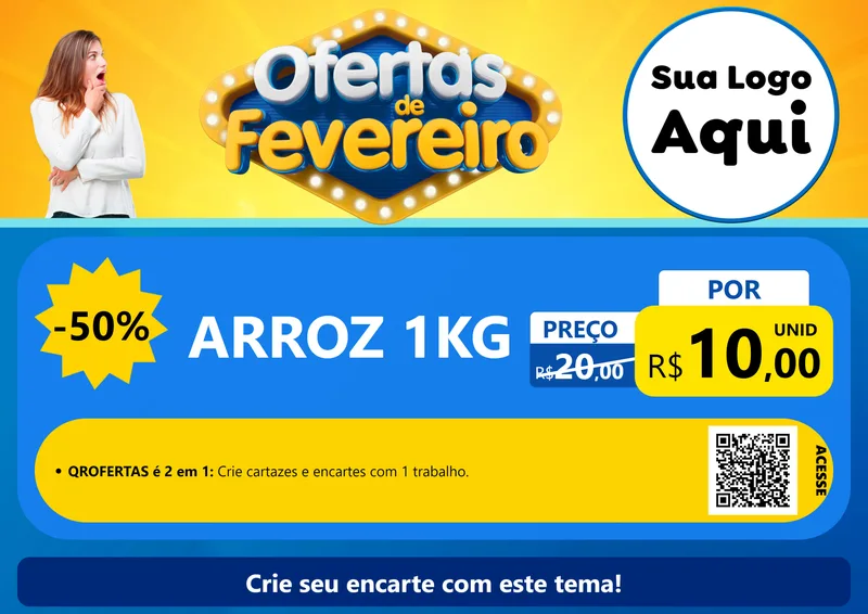 Modelo de Cartaz para Cartaz A4 Horizontal com o tema Ofertas de Fevereiro para Supermercado