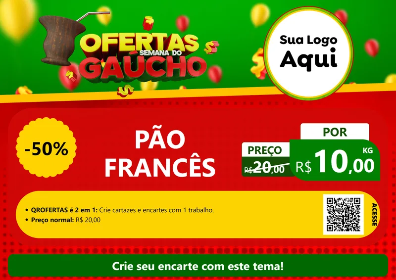 Modelo de Cartaz para Cartaz A4 Horizontal com o tema Ofertas Semana Do Gaúcho para Padaria