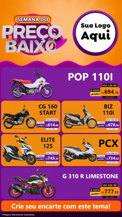 Modelo de TV para TV Vertical com o tema Semana do Preço Baixo para Concessionaria de Motos